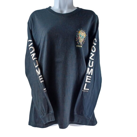 Yazbek Black Long Sleeve Slouchy Boxy T-Shirt Colorful Skull Unisex Size G - Picture 2 of 10